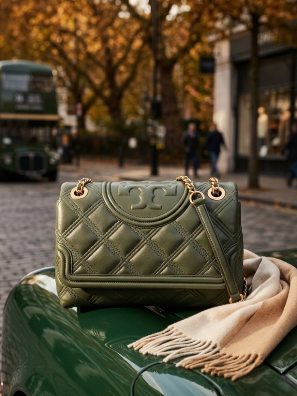Tory Burch Sycamore Green Soft Fleming Convertible Shoulder Bag/Crossbody Bag